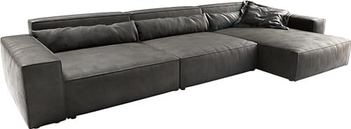 DELIFE Eckcouch Sirpio XL Lederimitat Vintage Anthrazit 370x170 cm Recamiere variabel von DELIFE