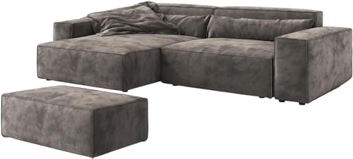 DELIFE Eckcouch Sirpio XL Mikrofaser Khakibraun 270x170 cm Recamiere variabel mit Hocker von DELIFE
