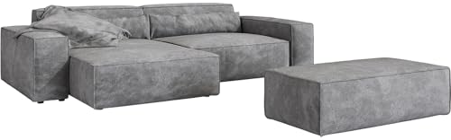 DELIFE Eckcouch Sirpio XL Mikrofaser Taupe 270x170 cm Recamiere variabel mit Hocker von DELIFE