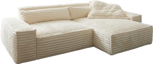DELIFE Eckcouch Sirpio XL Plüschcord Beige 270x170 cm Recamiere variabel von DELIFE
