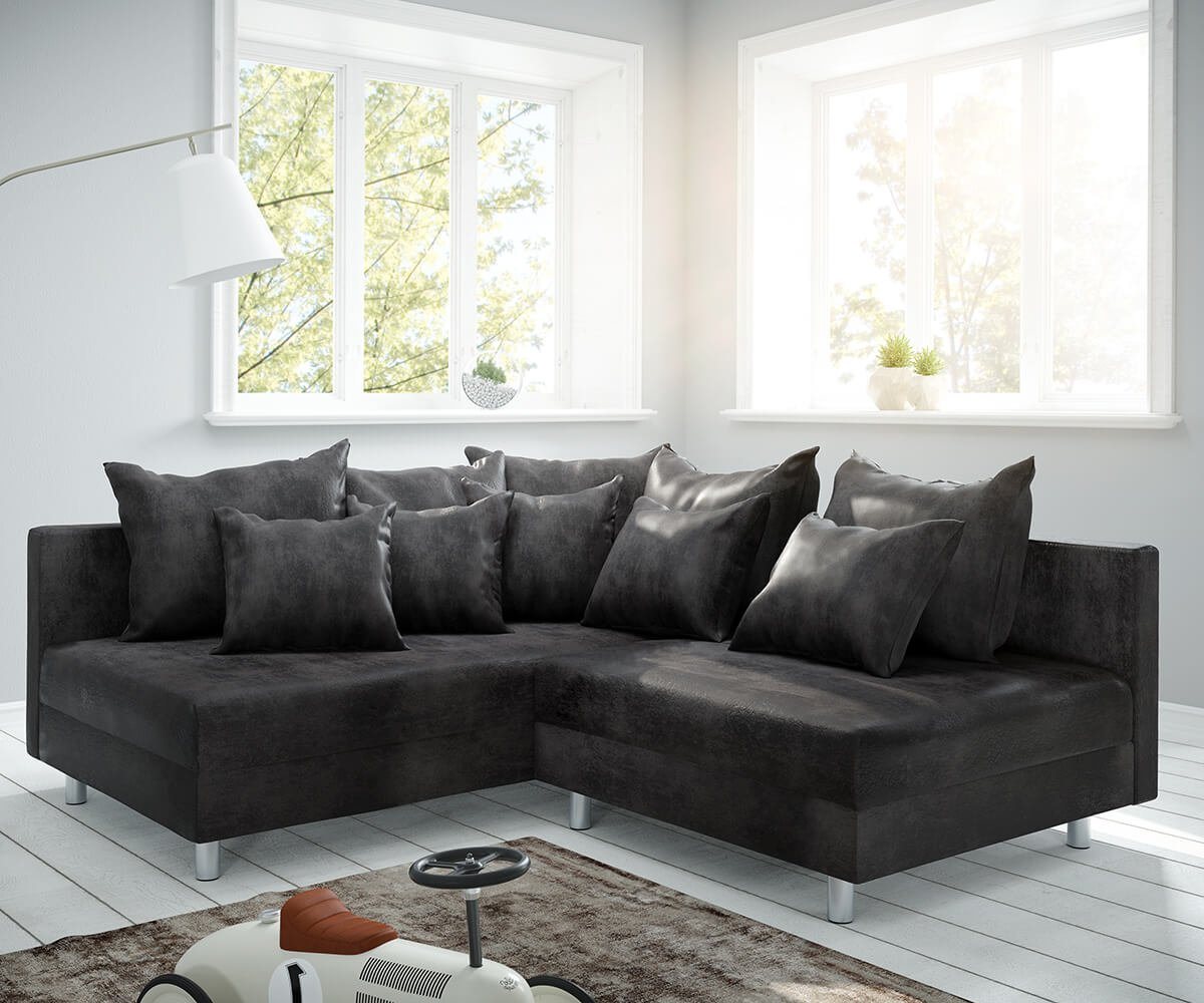 DELIFE Ecksofa Clovis, Anthrazit Antik Optik Ottomane Links Ecksofa modular von DELIFE