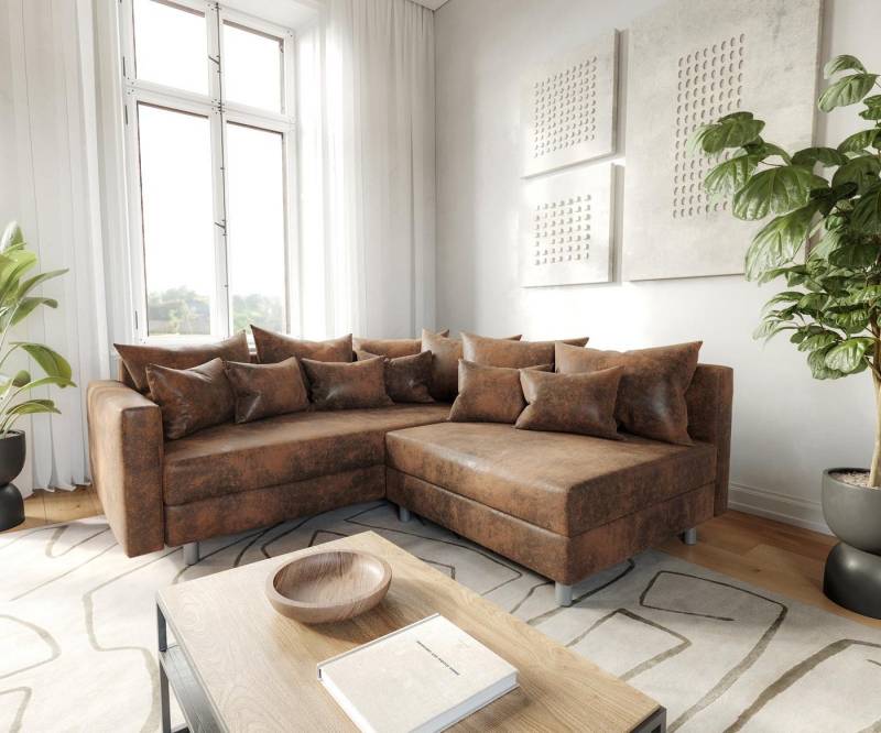 DELIFE Ecksofa Clovis, Braun Antik Optik mit Armlehne Ottomane Links Ecksofa modular von DELIFE