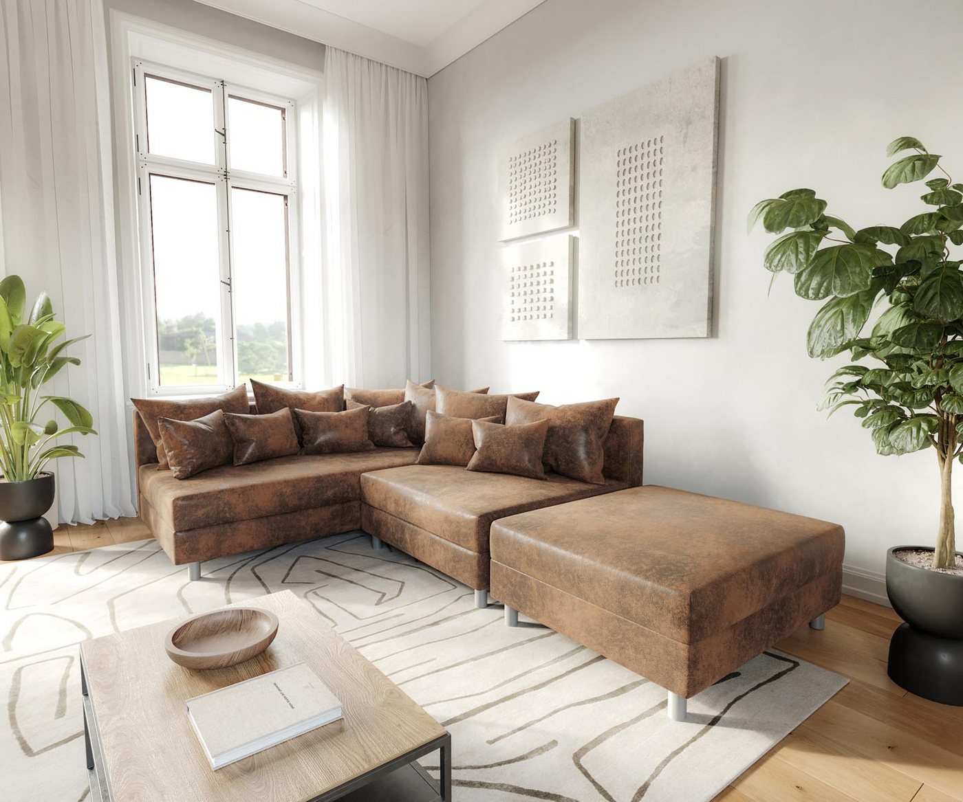 DELIFE Ecksofa Clovis, Braun Antik Optik mit Hocker Ottomane Links Ecksofa modular DELIFE Ecksofa Clovis, Braun Antik Optik mit Hocker Ottomane Links Ecksofa modular von DELIFE