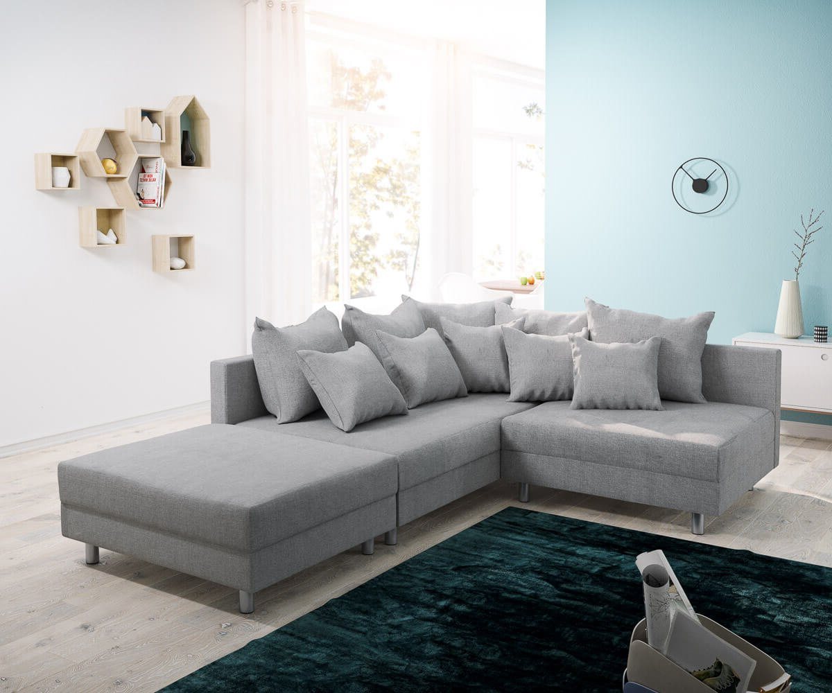 DELIFE Ecksofa Clovis, Grau Flachgewebe mit Hocker Ottomane Links modular DELIFE Ecksofa Clovis, Grau Flachgewebe mit Hocker Ottomane Links modular von DELIFE