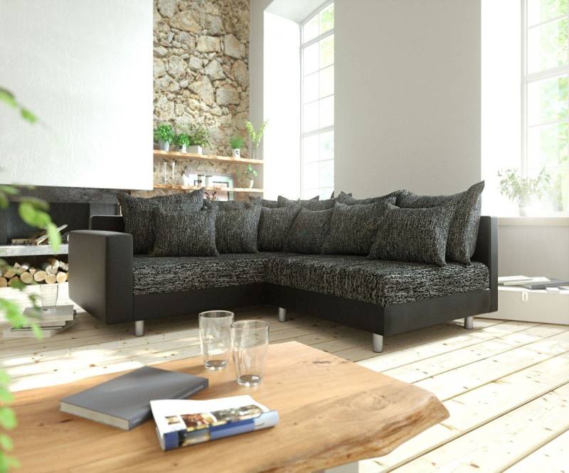 DELIFE Ecksofa Clovis, Schwarz mit Armlehne Ottomane Links Ecksofa Modulsofa von DELIFE