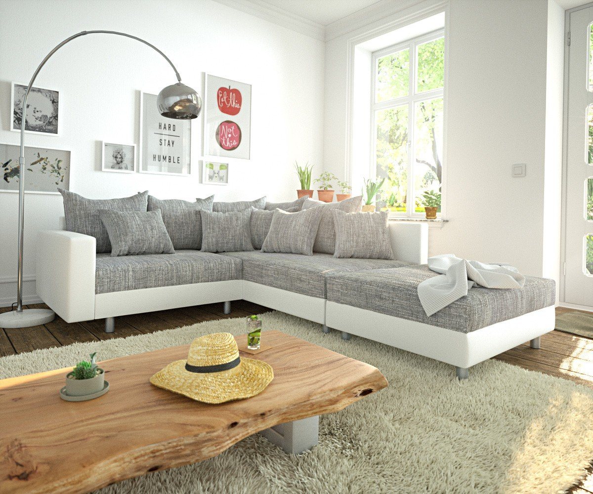 DELIFE Ecksofa Clovis, Weiss Hellgrau Hocker Armlehne Ottomane Rechts Ecksofa Modulsofa DELIFE Ecksofa Clovis, Weiss Hellgrau Hocker Armlehne Ottomane Rechts Ecksofa Modulsofa von DELIFE