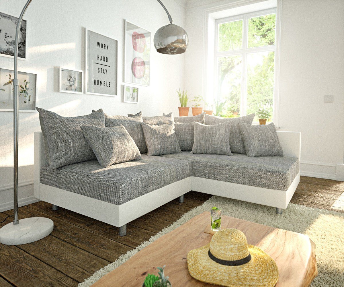 DELIFE Ecksofa Clovis, Weiss Hellgrau Ottomane Rechts Ecksofa modular von DELIFE