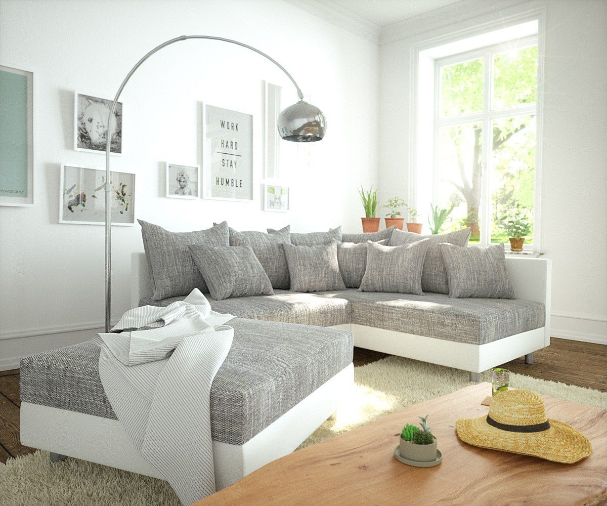 DELIFE Ecksofa Clovis, Weiss Hellgrau mit Hocker Ottomane Rechts Ecksofa Modulsofa DELIFE Ecksofa Clovis, Weiss Hellgrau mit Hocker Ottomane Rechts Ecksofa Modulsofa von DELIFE