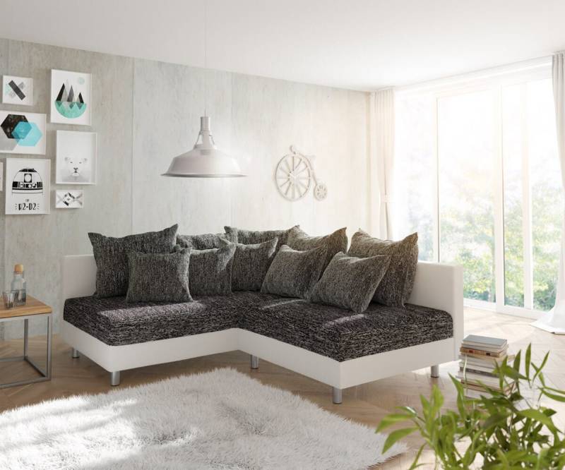 DELIFE Ecksofa Clovis, Weiss Schwarz Ottomane Links Ecksofa modular von DELIFE