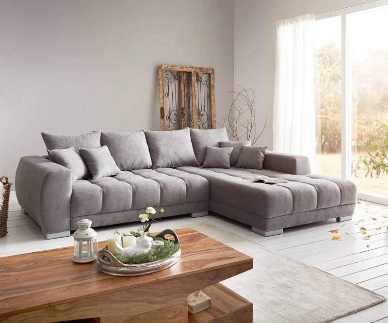 DELIFE Ecksofa Josea, Mikrofaser Steingrau 300x220 cm Recamiere rechts Ecksofa von DELIFE