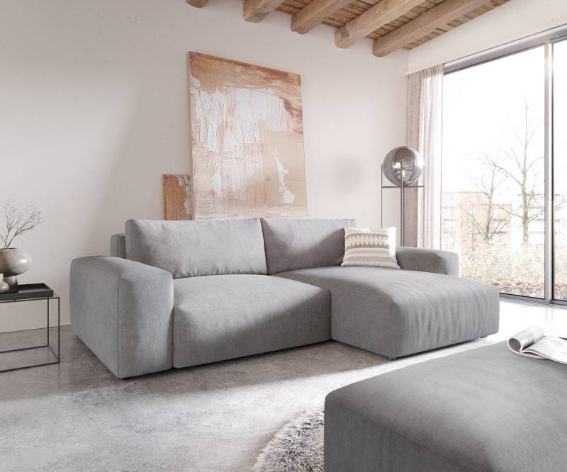 DELIFE Ecksofa Lanzo, XL Mikrofaser Grau 270x180 cm Recamiere variabel mit Hocker von DELIFE