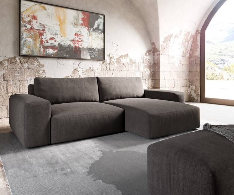 DELIFE Ecksofa Lanzo, XL Mikrofaser Khakibraun 270x180 cm Recamiere variabel mit Hocker von DELIFE