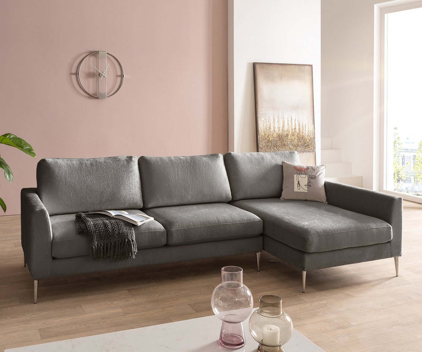 DELIFE Ecksofa Marla, ChenilleTaupe 285x140 cm Recamiere rechts Ecksofa von DELIFE