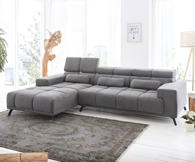 DELIFE Ecksofa Ordino, Mikrofaser Grau 285x200 Ottomane links Relaxfunktion Ecksofa von DELIFE