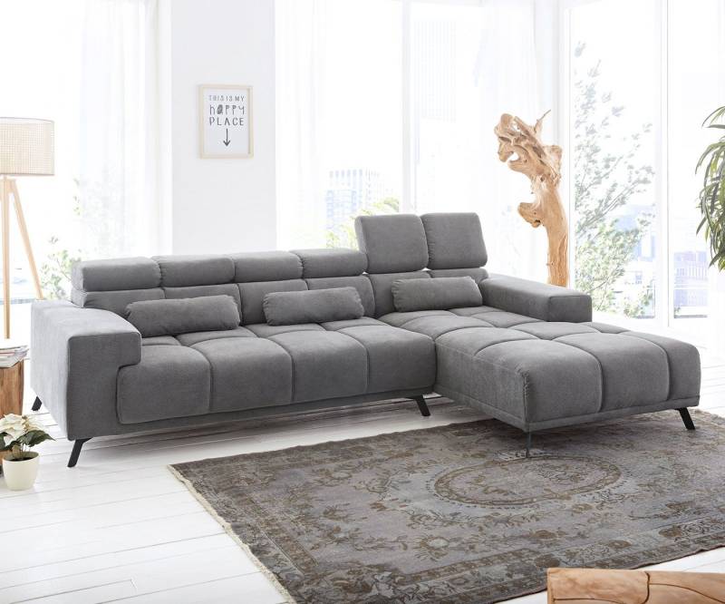 DELIFE Ecksofa Ordino, Mikrofaser Grau 285x200 Ottomane rechts Relaxfunktion Ecksofa von DELIFE