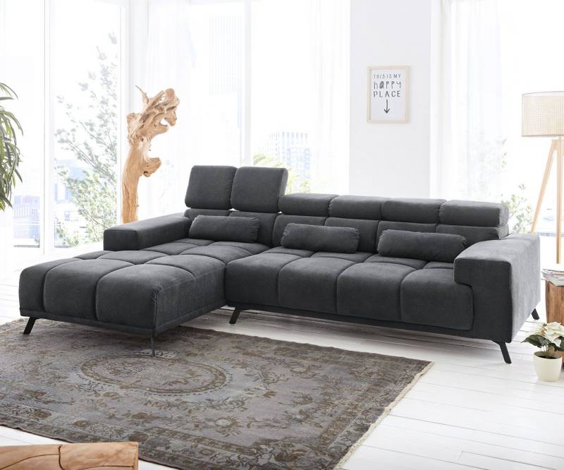 DELIFE Ecksofa Ordino, Mikrofaser Schwarz 285x200 Ottomane links Relaxfunktion Ecksofa von DELIFE