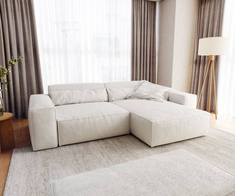 DELIFE Ecksofa Sirpio, XL Bouclé Creme-Weiß 270x170 cm Recamiere variabel mit Hocker von DELIFE