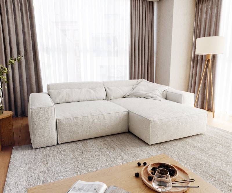 DELIFE Ecksofa Sirpio, XL Bouclé Creme-Weiß 270x170 cm Recamiere variabel von DELIFE