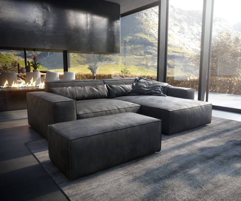 DELIFE Ecksofa Sirpio, XL Lederimitat Vintage Anthrazit 270x170 Recamiere variabel Hocker von DELIFE