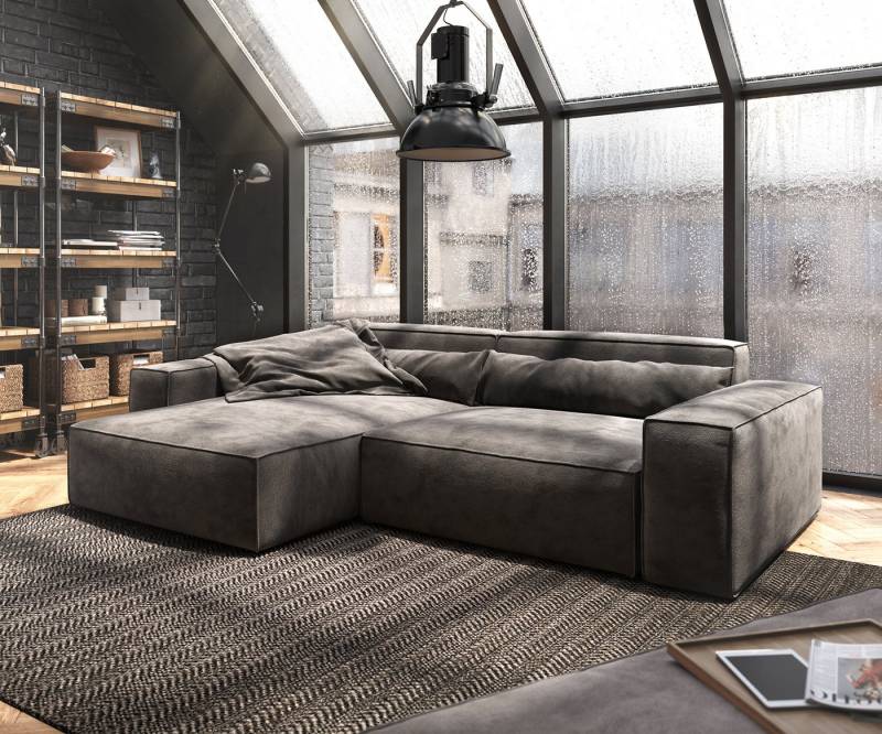 DELIFE Ecksofa Sirpio, XL Mikrofaser Khakibraun 270x170 cm Recamiere variabel mit Hocker von DELIFE