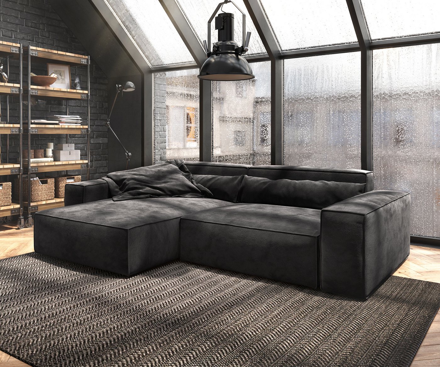 DELIFE Ecksofa Sirpio, XL Mikrofaser Schwarz 270x170 cm Recamiere variabel von DELIFE