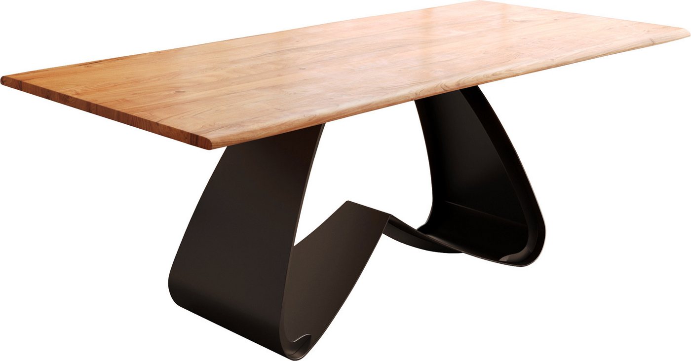 DELIFE Esstisch Edge, Akazie Natur 200x100 W-Gestell Metall Schwarz Live-Edge von DELIFE