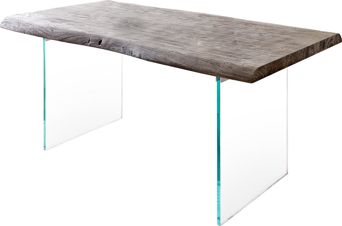 DELIFE Esstisch Edge, Akazie Platin 200x100cm Glas Live-Edge von DELIFE