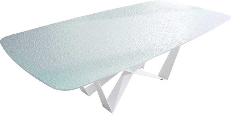 DELIFE Esstisch Edge, Boot 240x120 cm Reliefglas Perlmutt 3D-Design Spider Metall Weiß von DELIFE