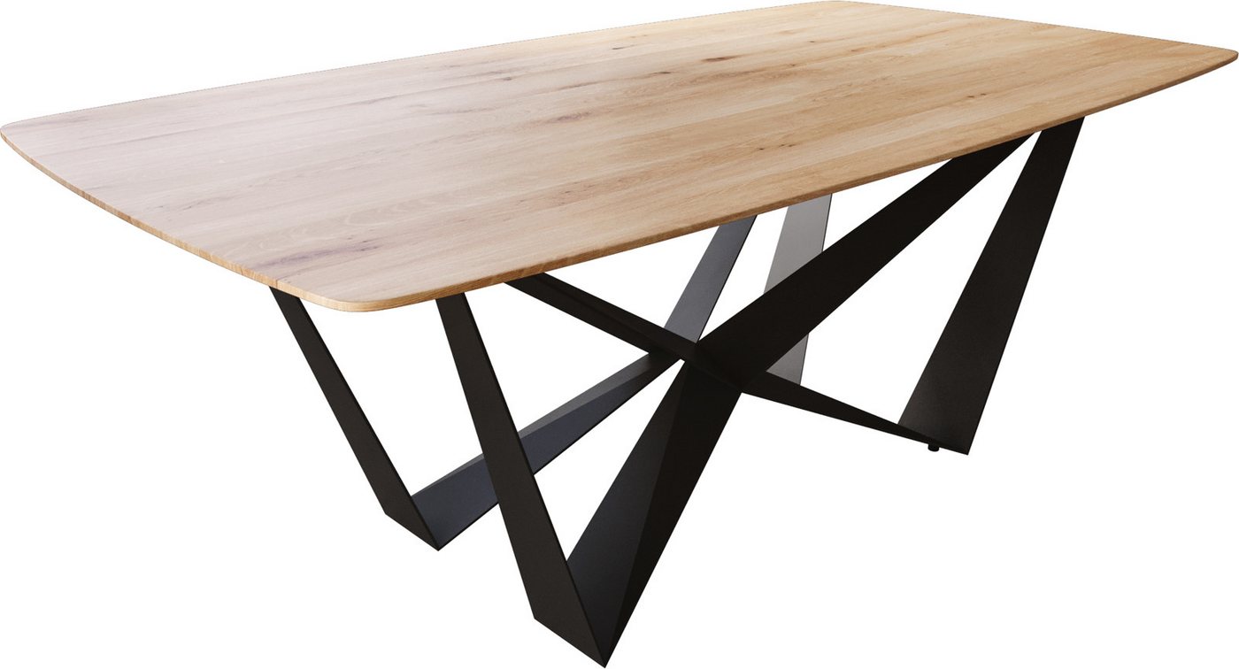 DELIFE Esstisch Edge, Boot Eiche Natur 200x100x2,5-3 Spider Flachstahl Schwarz Schweizer Kan von DELIFE