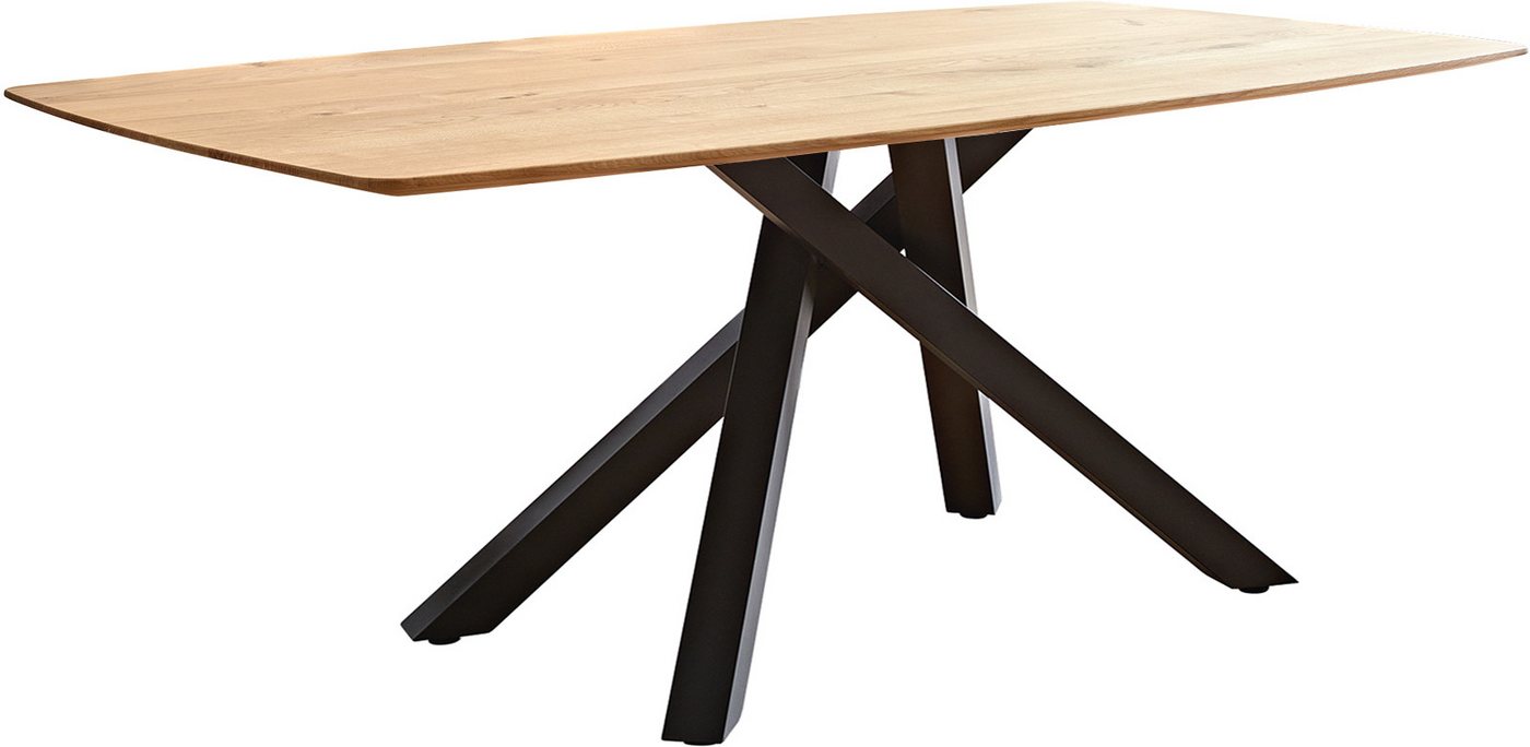 DELIFE Esstisch Edge, Boot Eiche Natur 240x120x2,5-3 Kreuzgestell Rechteck Schwarz Schweizer von DELIFE