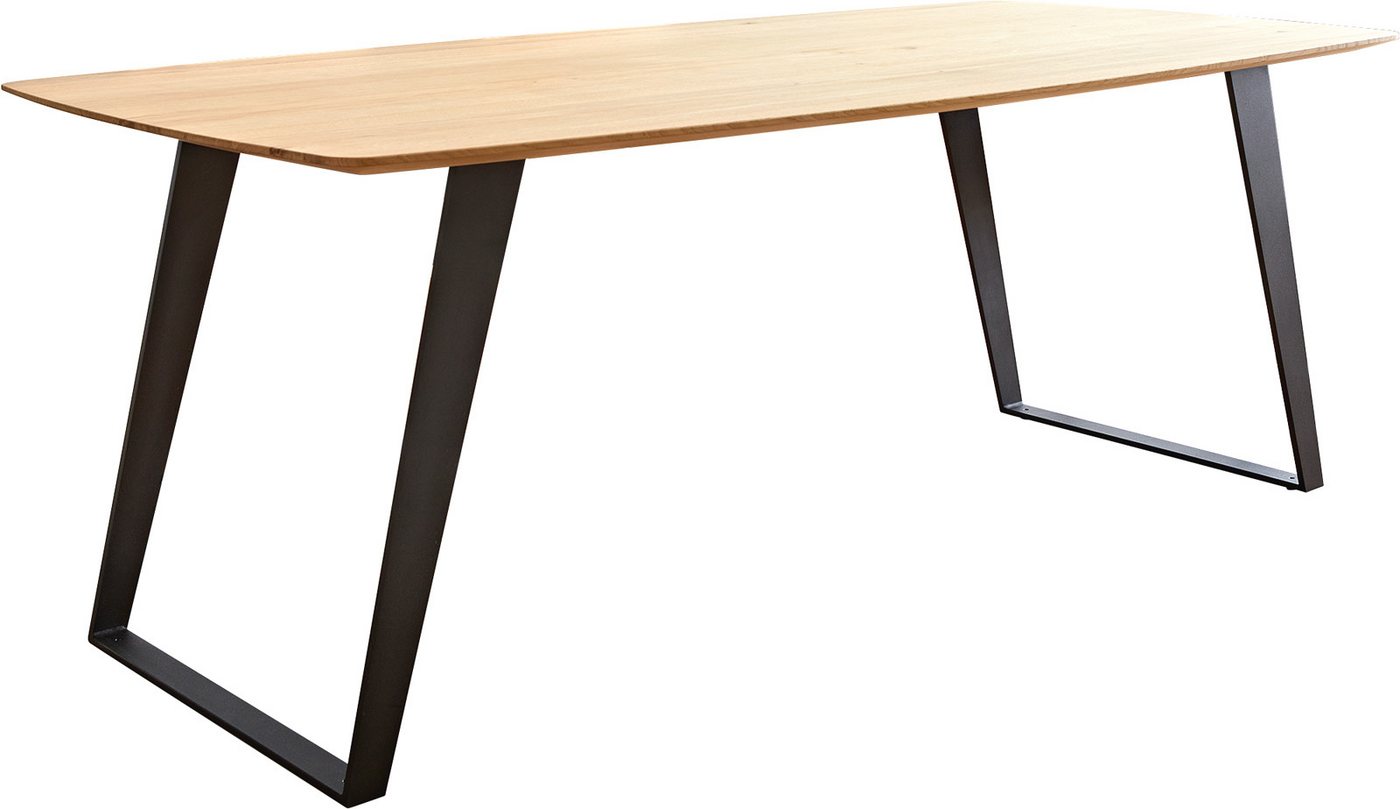 DELIFE Esstisch Edge, Boot Eiche Natur 240x120x2,5-3 Metall Schräg Schwarz Schweizer Kante von DELIFE