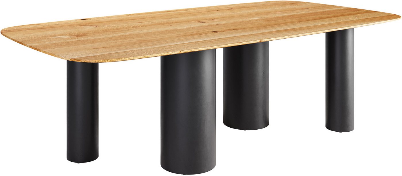 DELIFE Esstisch Edge, Boot Eiche Natur 240x120x2,5-3 Pilier Metall Schwarz Schweizer Kante von DELIFE