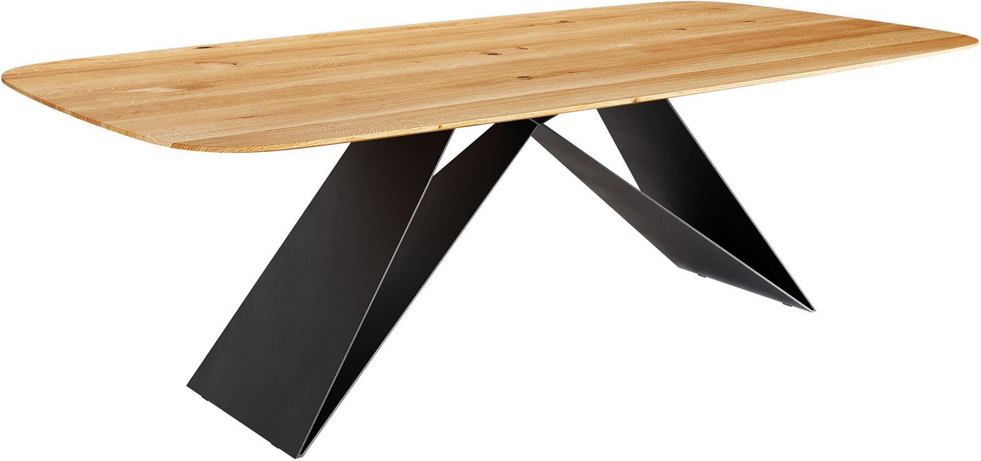DELIFE Esstisch Edge, Boot Eiche Natur 240x120x2,5-3 V-Gestell Flachstahl Schwarz Schweizer von DELIFE