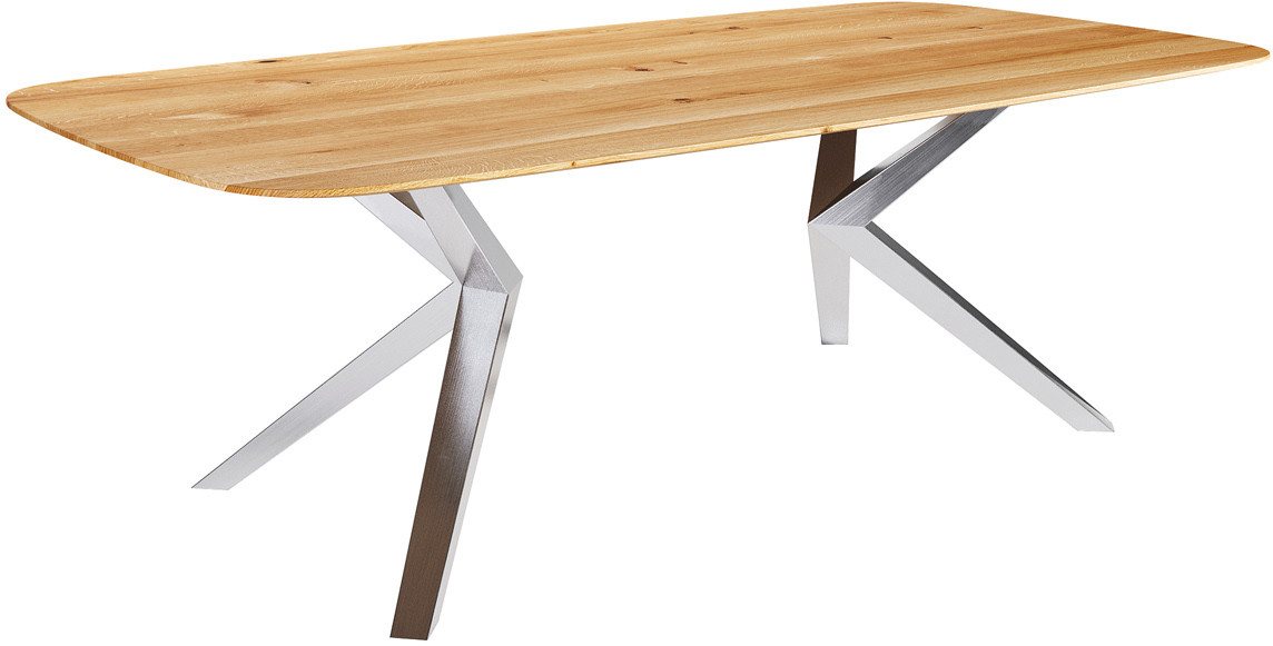 DELIFE Esstisch Edge, Boot Eiche Natur 240x120x2,5-3 Zenthara kantig Edelstahl Schweizer Kan von DELIFE