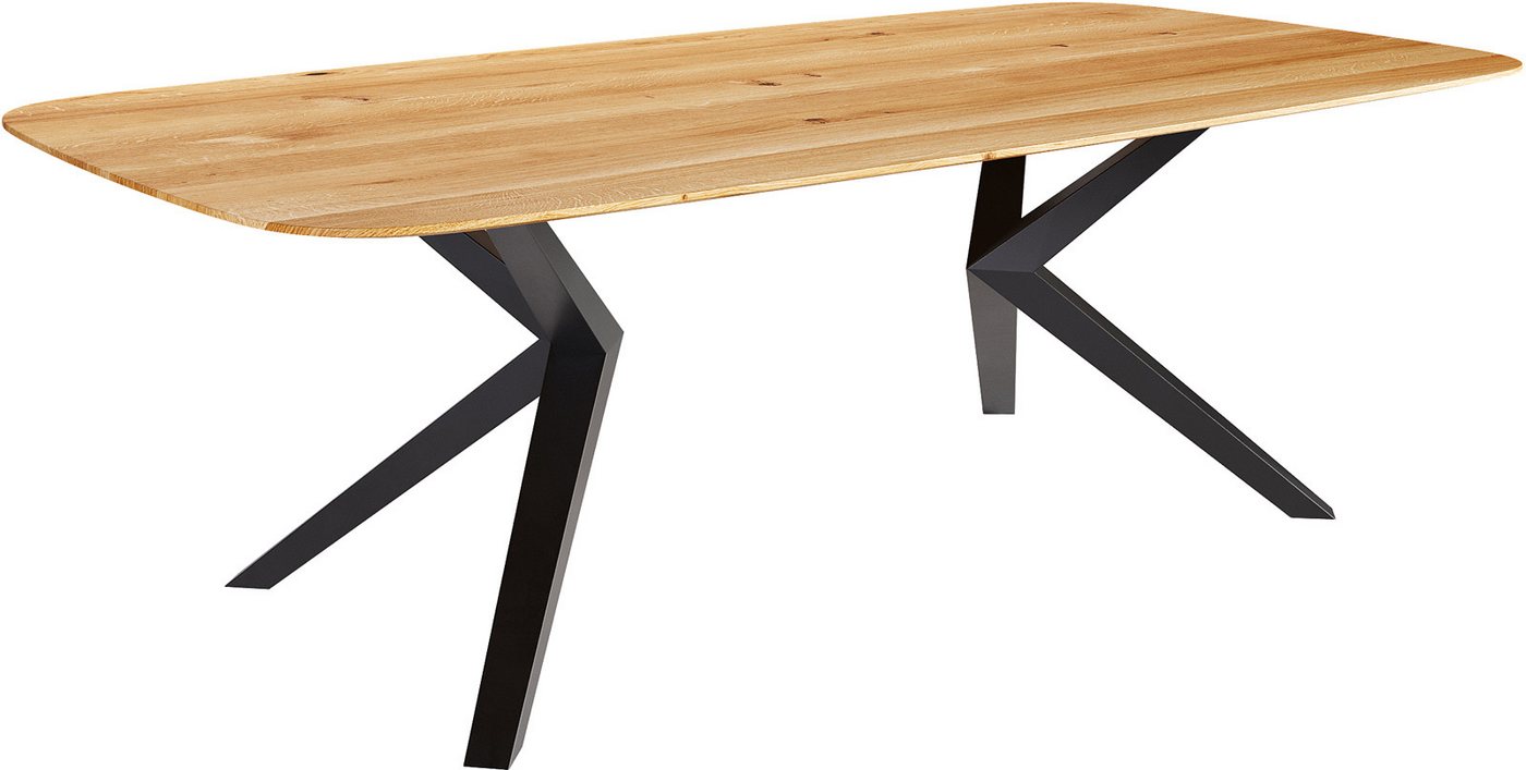 DELIFE Esstisch Edge, Boot Eiche Natur 240x120x2,5-3 Zenthara kantig Metall Schwarz Schweize von DELIFE