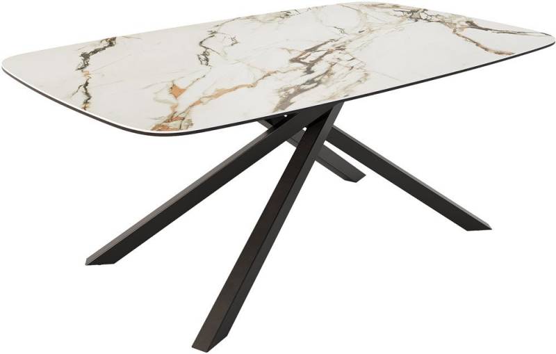 DELIFE Esstisch Edge, Boot Keramik Calacatta Luxe Weiß-Gold-Grau 200x100 Kreuzgestell Rechte von DELIFE