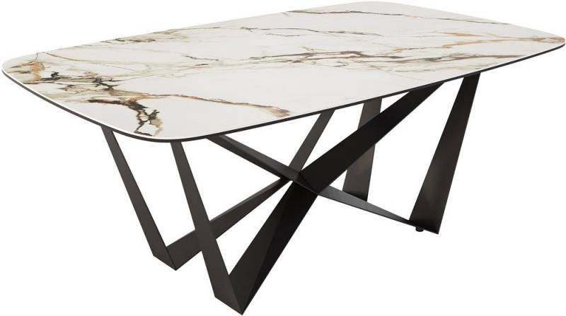 DELIFE Esstisch Edge, Boot Keramik Calacatta Luxe Weiß-Gold-Grau 200x100 Spider Flachstahl S von DELIFE