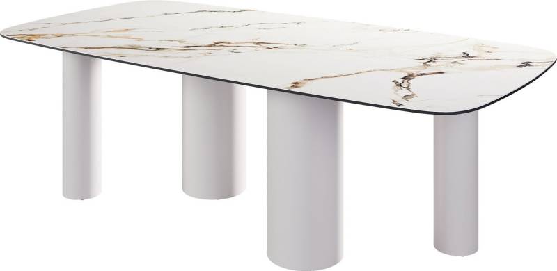 DELIFE Esstisch Edge, Boot Keramik Calacatta Luxe Weiß-Gold-Grau 240x120 Pilier Metall Weiß von DELIFE