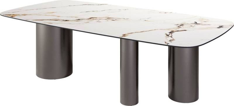 DELIFE Esstisch Edge, Boot Keramik Calacatta Luxe Weiß-Gold-Grau 240x120 Troa Edelstahl Grap von DELIFE