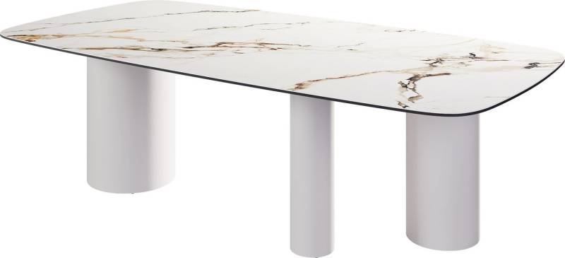 DELIFE Esstisch Edge, Boot Keramik Calacatta Luxe Weiß-Gold-Grau 240x120 Troa Metall Weiß von DELIFE