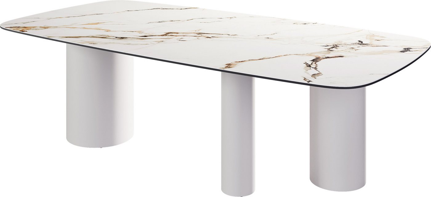 DELIFE Esstisch Edge, Boot Keramik Calacatta Luxe Weiß-Gold-Grau 240x120 Troa Metall Weiß von DELIFE