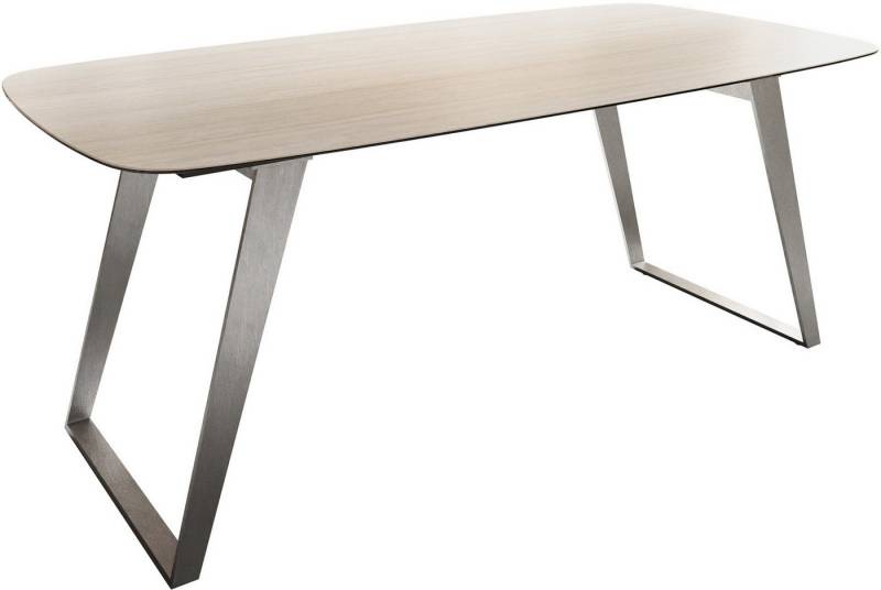 DELIFE Esstisch Edge, Boot Keramik Laminam®Travertino Bianco Creme-Weiß 200x100 Edelstahl Sc von DELIFE