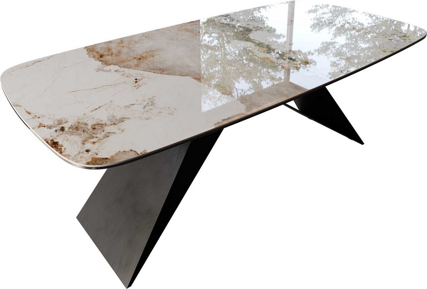 DELIFE Esstisch Edge, Boot Keramik Minas Melange Weiß-Beige 200x100 V-Gestell Flachstahl Sch DELIFE Esstisch Edge, Boot Keramik Minas Melange Weiß-Beige 200x100 V-Gestell Flachstahl Sch von DELIFE