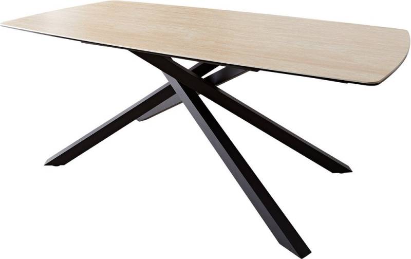 DELIFE Esstisch Edge, Boot Keramik Travertin Natur 200x100 Kreuzgestell Rechteck Schwarz von DELIFE