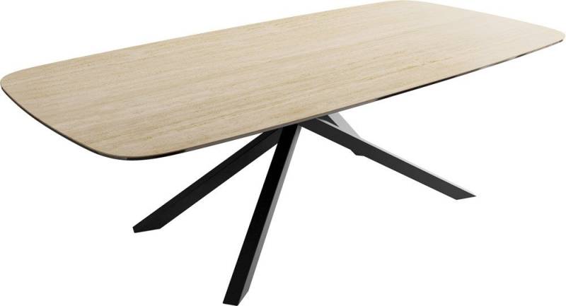 DELIFE Esstisch Edge, Boot Keramik Travertin Natur 240x120 Kreuzgestell Rechteck Schwarz von DELIFE