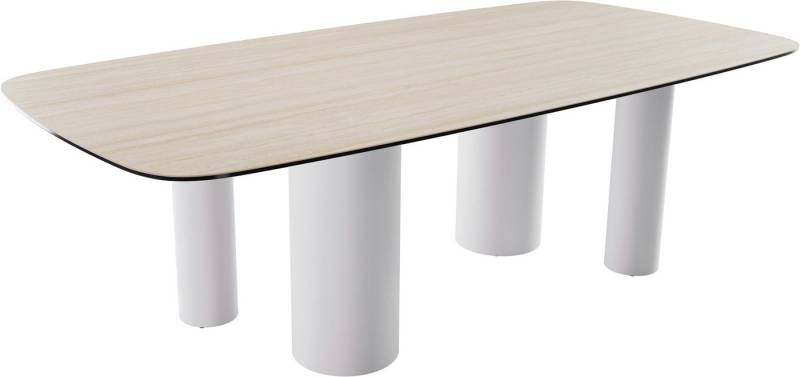 DELIFE Esstisch Edge, Boot Keramik Travertin Natur 240x120 Pilier Metall Weiß von DELIFE