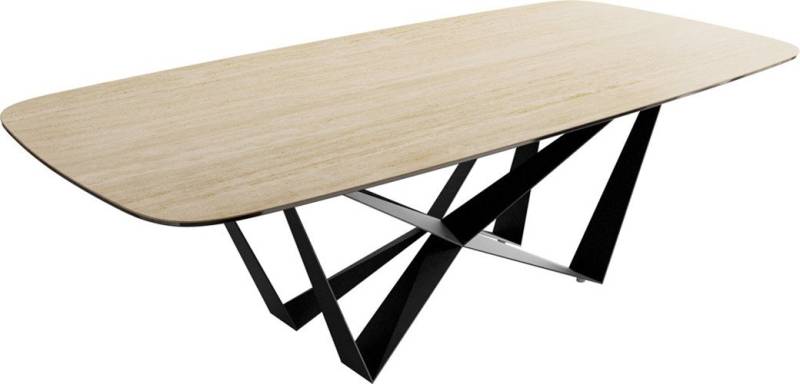 DELIFE Esstisch Edge, Boot Keramik Travertin Natur 240x120 Spider Flachstahl Schwarz von DELIFE