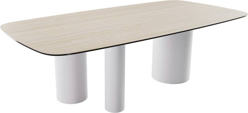 DELIFE Esstisch Edge, Boot Keramik Travertin Natur 240x120 Troa Metall Weiß von DELIFE