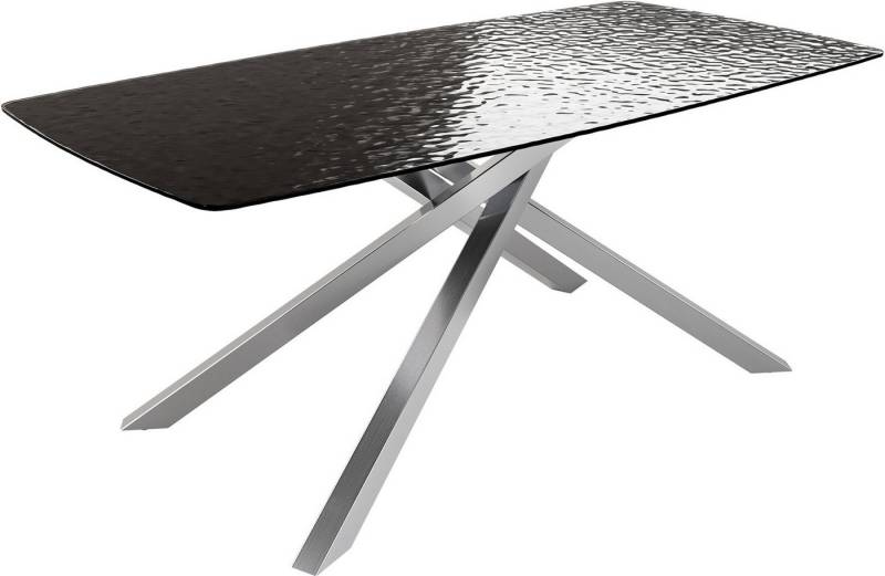 DELIFE Esstisch Edge, Boot Reliefglas Rauchschwarz 3D-Design 200x100 Kreuzgestell Rechteck E von DELIFE