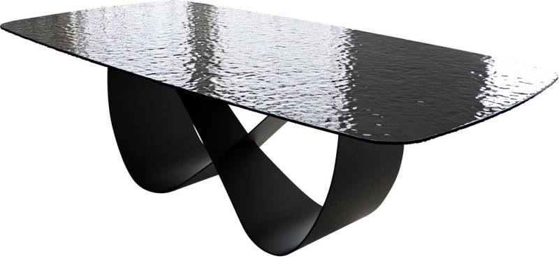 DELIFE Esstisch Edge, Boot Reliefglas Rauchschwarz 3D-Design 240x120 Infinity Metall Schwarz von DELIFE